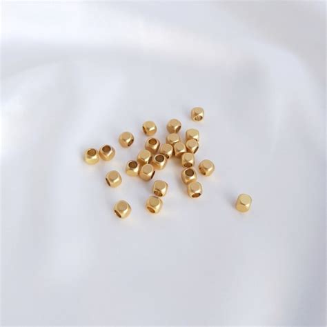 K Gold Plated Square Spacer Beads Charm Necklace Bead Pcs Etsy