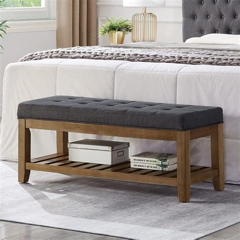 Classic Traditional Wood Bench For The End Of The Bed Open Storage