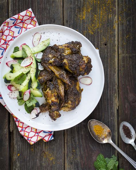 Moroccan Spiced Chicken Wings With Cucumber Radish And Mint Salad Recipe Chicken Spices