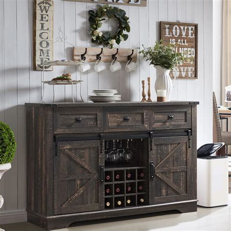 Buy Okd Wine Bar Cabinet With Sliding Barn Doors Farmhouse Sideboard