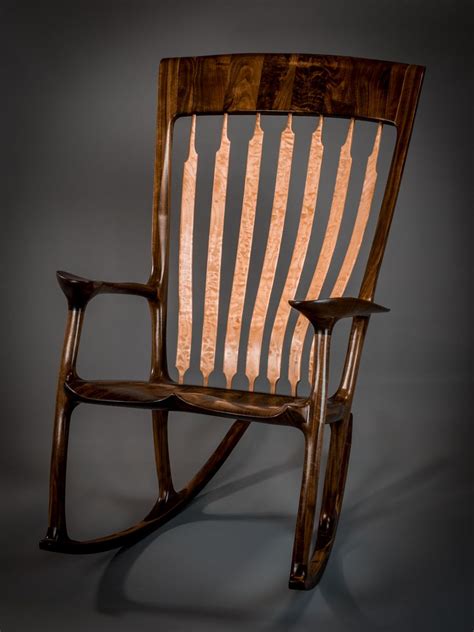 Hand Made Walnut And Quilted Maple Handshake Rocking Chair By 2nd Life