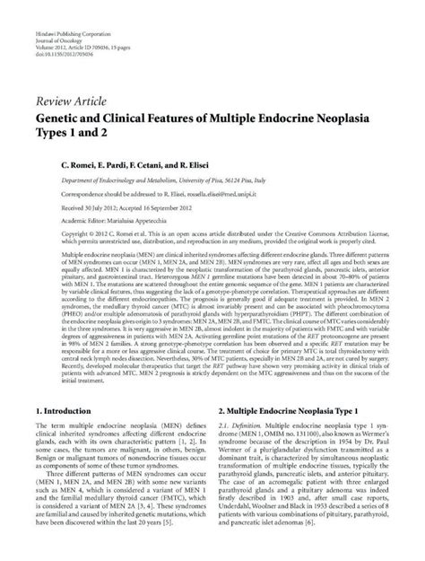 Pdf Genetic And Clinical Features Of Multiple Endocrine Neoplasia