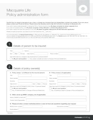 Fillable Online Macquarie Life Policy Administration Form Fax Email