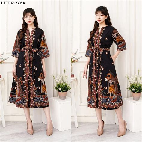 Jual Evercloth Letrisya Dress Wanita Batik Couple Modern Dress Batik