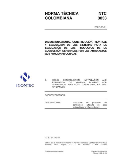 PDF NORMA TÉCNICA NTC COLOMBIANA 3833 Gas Design NORMA TÉCNICA