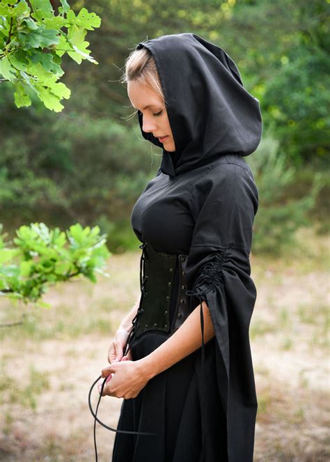 Mittelalter Kleid Isra Mit Trompeten Rmeln Schwarz Weite Rmel Hexe