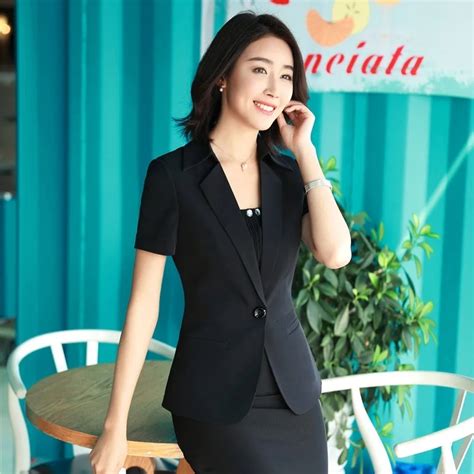 Summer Formal Ladies Black Blazers Women Jackets Short Sleeve Work Wear