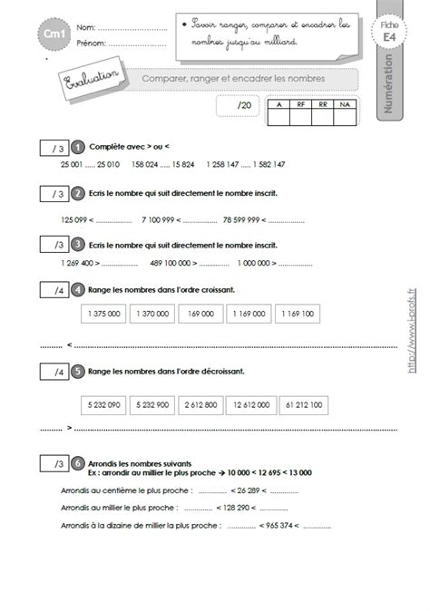 Exercices Encadrer Les Grands Nombres Cm Les Grands Nombres