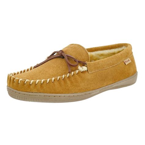 Pamir Mens Genuine Suede Faux Fur Lined Slip On Moccasin Slippers Indoor Outdoor Tan 10m Us