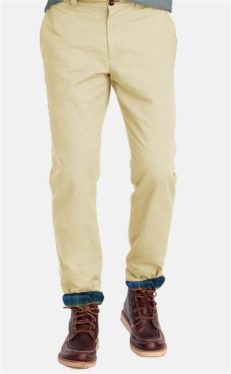 Mens Flannel Lined Stretch Chino In Washed Khaki Woodies Clothing