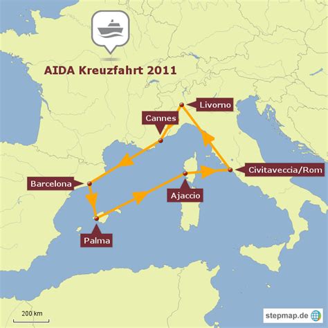 StepMap AIDA Kreuzfahrt Mittelmeer Landkarte für Deutschland