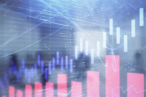 Stock market chart with trading desk bank office interior on background ...