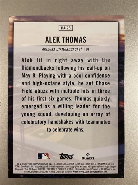 Topps Update Alek Thomas Rc Home Field Advantage Ha