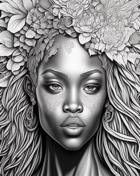 Krea Ai Beautiful African Goddes Coloring Book Printable C