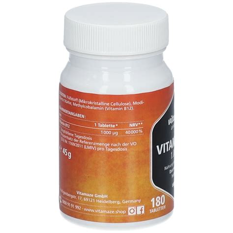 VITAMIN B12 1 000 µg hochdosiert vegan 180 St Shop Apotheke