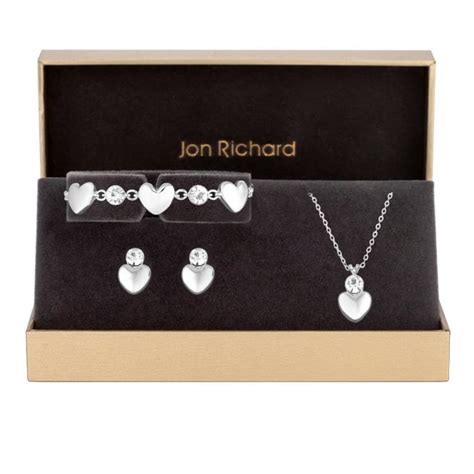 Jon Richard Silver Plated And Polished Heart Trio Set Gift Boxed