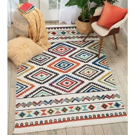 Nourison Tribal Decor Multicolor White Aztec Rug 5 3 X 7 6 Tribal