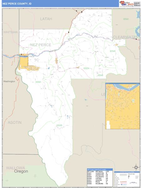 Nez Perce County Idaho Zip Code Wall Map