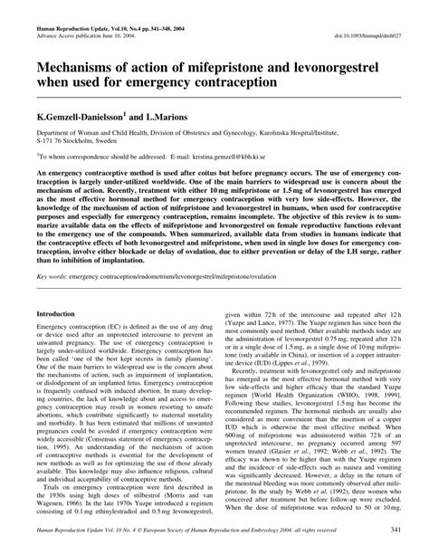 Pdf Mechanisms Of Action Of Mifepristone And Levonorgestrel When Used