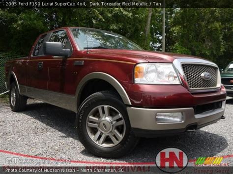 Dark Toreador Red Metallic 2005 Ford F150 Lariat Supercab 4x4 Tan