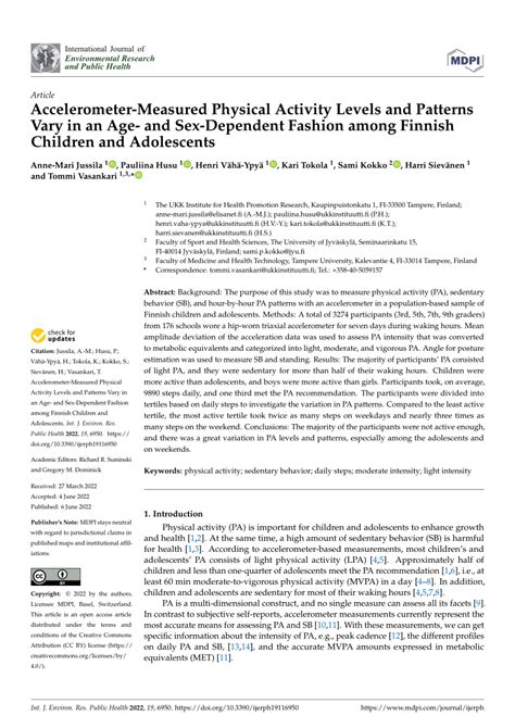 Pdf Accelerometer Measured Physical Activity Levels And Patterns Vary