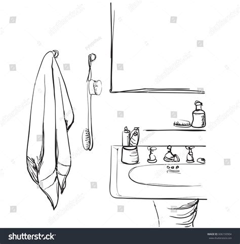 Hand Drawn Bathroom Washbasin Mirror Sketch Stock Vector Royalty Free