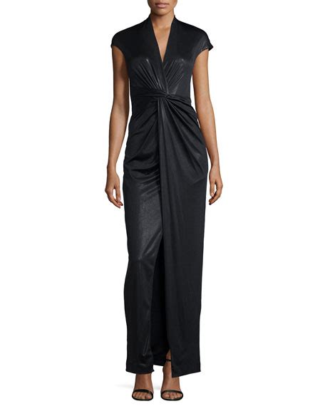 Halston Heritage Cap Sleeve Twist Front Gown