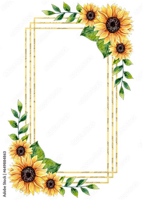 Watercolor Sunflower Floral Frame Design Isolated On White Background