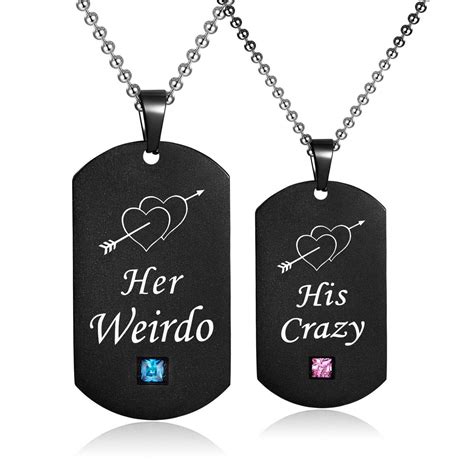 His Crazy Her Weirdo Couple Pendant Necklaces Black Gardeniajewel