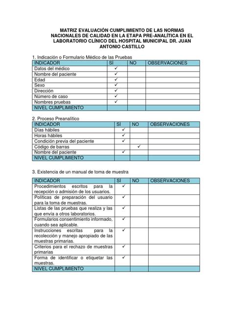 Lista De Chequeo De Las Normas Nacionales De Calidad Pdf