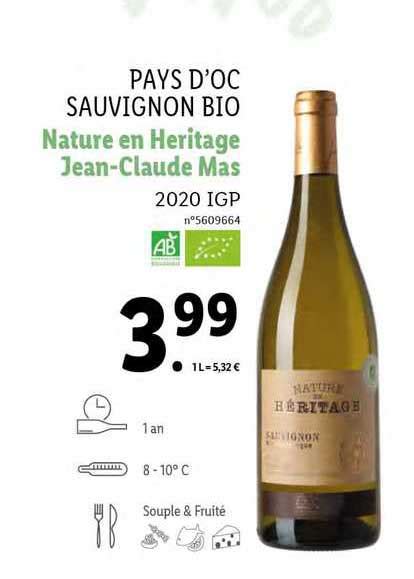 Offre Pays D Oc Sauvignon Bio Nature En Heritage Jean Claude Mas