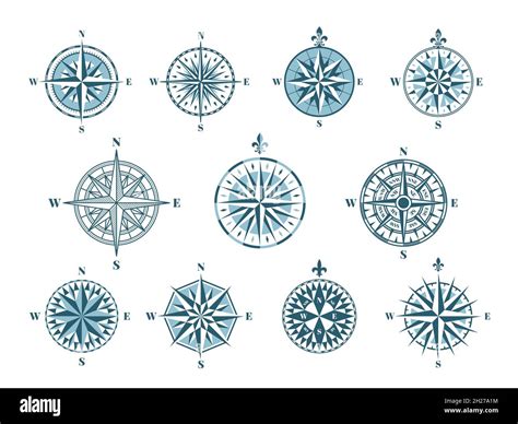 Wind Rose Compass Icons Cartography Elements Vintage Navigation Marine Signs East North