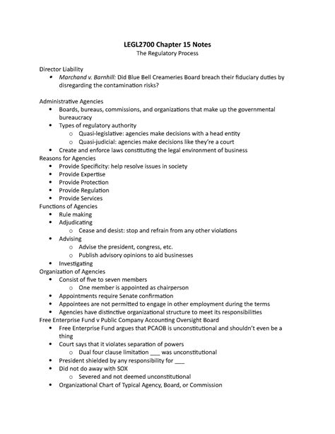 LEGL2700 Chapter 15 Notes LEGL2700 Chapter 15 Notes The Regulatory