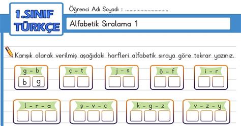 1 Sınıf Türkçe Alfabetik Sıralama Etkinliği 1 Meb Ders