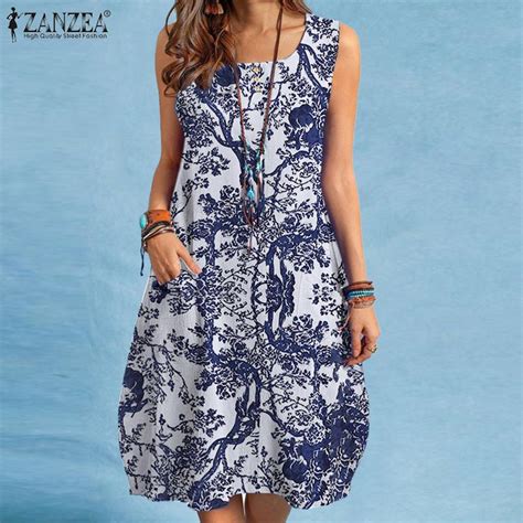 Cheap Zanzea Women Casual Beach Summer Loose O Neck Sleeveless Cotton