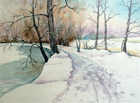 Winter Im Park Aquarellmalerei Park Landschaft Winter Von Burkhard