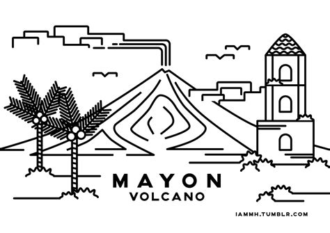 Volcano Drawing And Its Parts Taal Black White Mayon Step