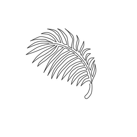 One Single Line Drawing Of Tropical Coconut Leaf Plant Printable