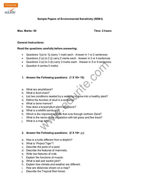 Class 5 Cbse Evs Sample Paper Term 1