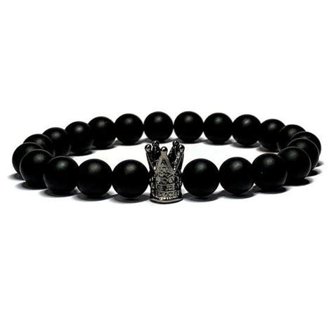 8mm Matte Black Onyx King Crown Bracelet Etsy Black Beaded Bracelets Gemstone Beaded