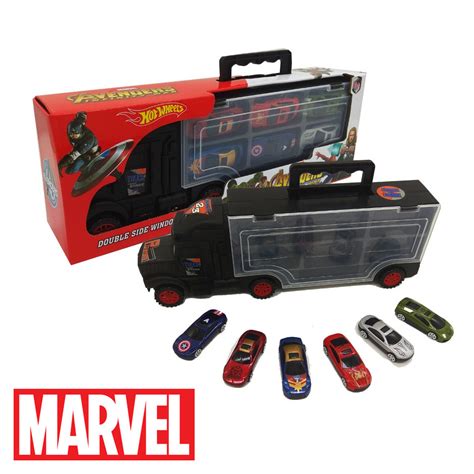 7 In 1 Marvel Avengers Heroes Hot Wheels Car With Truck 6 Cars 1 Truck Double Side Window