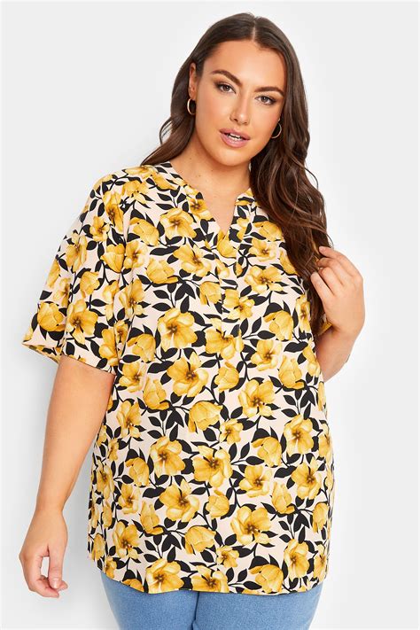 Yours Plus Size Yellow Floral Print V Neck Blouse Yours Clothing