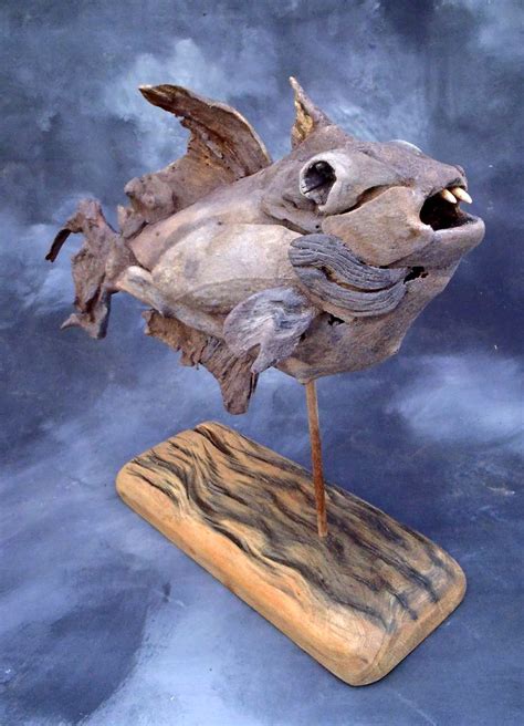 Red Fang Triggerfish Driftwood Sculpture By Tony Fredriksson