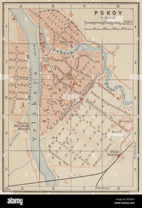 Pskov Towncity Plan Russia Pleskau Pskow Baedeker 1914 Old Antique