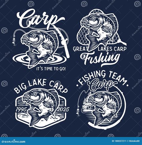 Vintage Largemouth Bass Fish Fishing Logos Vector Illustration Stock