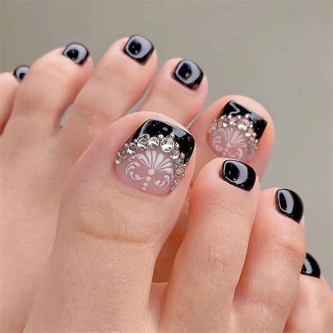 Square Press On Toenails Glossy Fake Toe Nails With Designs Short Acrylic False Toes Nails