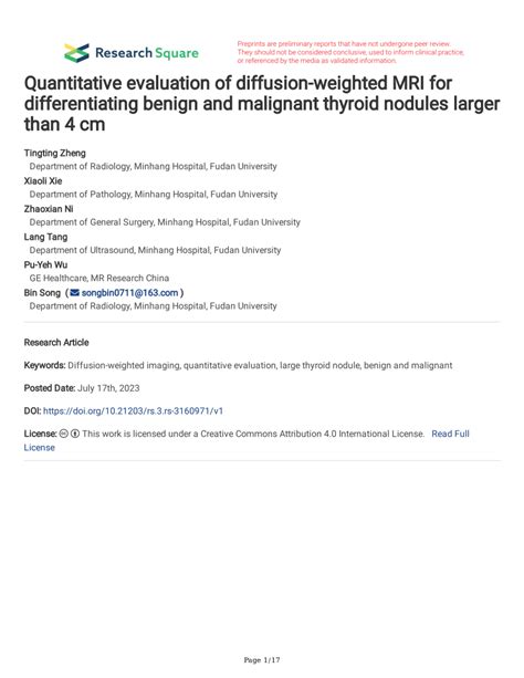 Pdf Quantitative Evaluation Of Diffusion Weighted Mri For