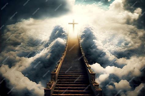 Escalera Cristiana Al Cielo En El Paraíso En Las Nubes Foto Premium