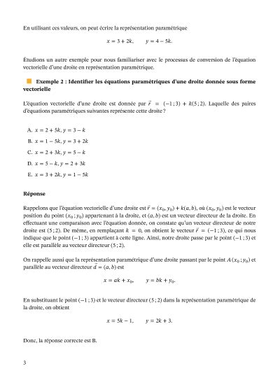 Leçon Équation dune droite représentation paramétrique Nagwa