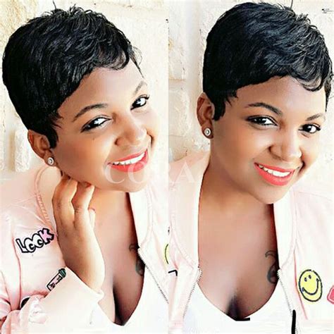 6 Inch Short Human Hair Pixie Cut Wig Flaxen Brown Grey Black Pixie Cut